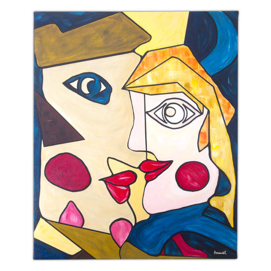 Tableau Peinture Amoureux Cubisme Étincelle - Vue de Face