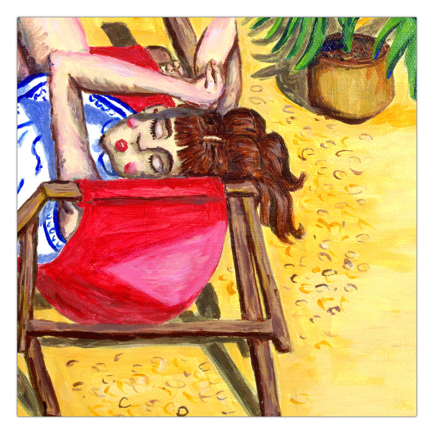 Tableau Peinture La sieste - Demoiselle sur un transat - Vue zoomée 2